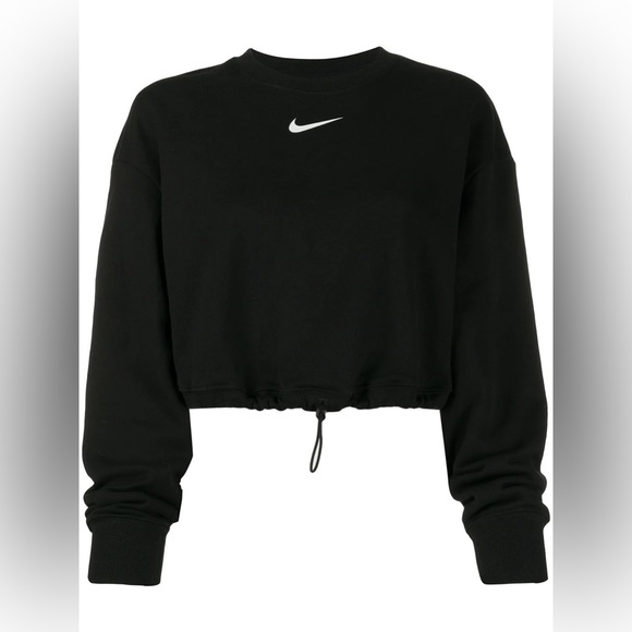 Nike Black Elastic Drawcord Cropped Mini Swoosh Sweatshirt - Picture 2 of 7